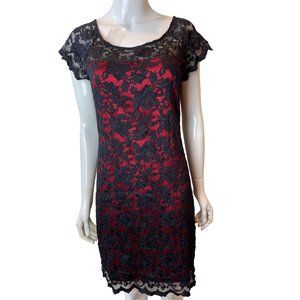 Andrea Behar Boston Proper Womens Lace Shift Dress Back Keyhole Red Black Size 6